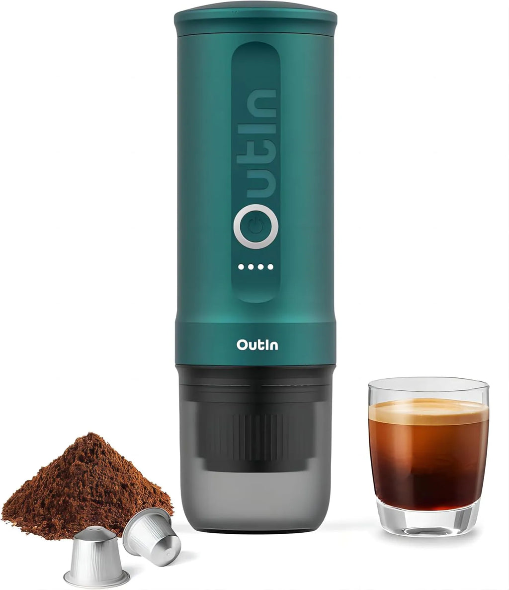 Nano Portable Electric Espresso Machine, Travel Coffee Maker for Camping, Car Coffee Maker Self-Heating with USB-C, With Ground Coffee & NS Capsule for RV, Hiking, Office
