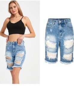 ripped jeans for women knee length straight distressed jeans woman jeans
